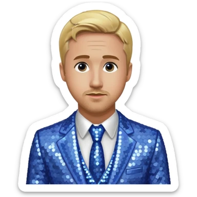 Ryan Gosling with blonde hair, periwinkle sequin suit sticker