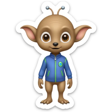 full body cute humanoid peacefull alien furry with 2 legs and eye stalks stands upright and looks intelligent ...wears clothing. not green..looks happy and cudly... has 3 eyes sticker
