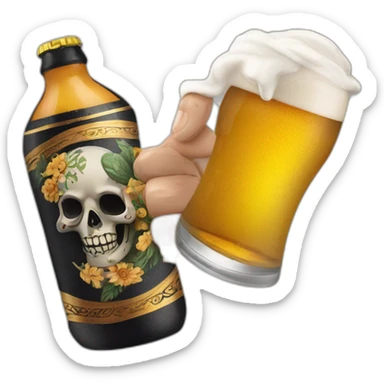 Un brazo con un tatuaje de la Santa muerte, sosteniendo una lata de cerveza en la mano sticker
