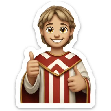 11th century european happy child with horizontal red stripes tunic making happy thumb up sticker