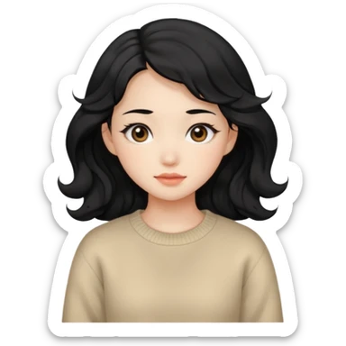Beautiful girl,Black hair, wavy long hair,Black eyes,Chinese, beige sweater  sticker
