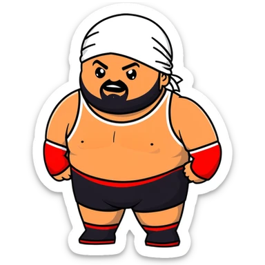 White skin fat guy with black durag, black beard, and black eyes in a red and black wrestling singlet sticker