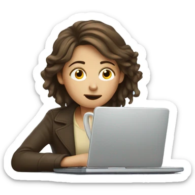 tired french girl with laptop drinking a lot of coffee sticker