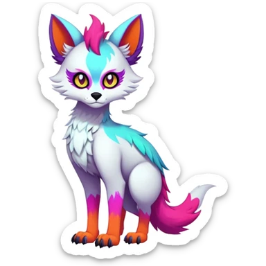 Neon-colored multi-colored edgy cool Falvie-Fionbri-creature-fursona, full body, with random markings sticker