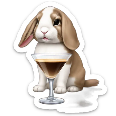 Holland lop rabbit drinking an espresso martini out of a martini glass sticker