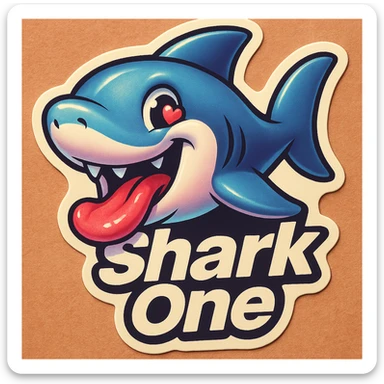 mouth open with tongue out
heart shaped eye
add the words “ Shark One " in White sticker