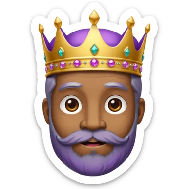 Create a cartoon-style emoji of Baltasar, one of the Three Wise Men. Only show his face and crown. He is older, with a black beard, joyful wrinkles, and a purple and gold jeweled crown. Express warmth and wisdom. Colorful and simple, suitable as an emoji. sticker