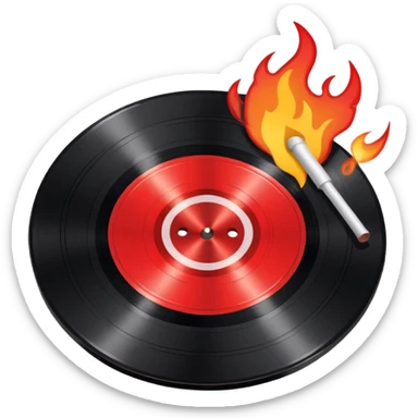 a black vinyl record white stick  with red outlin and flames  sticker