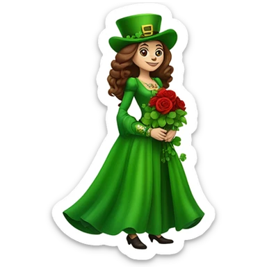 A very short Short leprechaun giving red roses and clovers to a much taller brown haired queen sticker