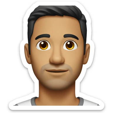 A head and shoulders shot of a 34 year old Latino man, with short black hair, with none facial hair,   with brown eyes wearing a t-shirt. sticker