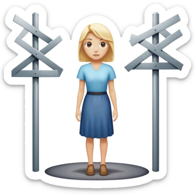 back of blonde woman stands In front at a crossroads between two paths—one illuminated, the other in shadow... scary and sunlight ... sticker