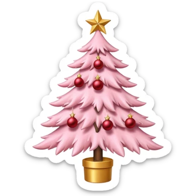 pastel pink christmas tree with red ornaments and star on top sticker