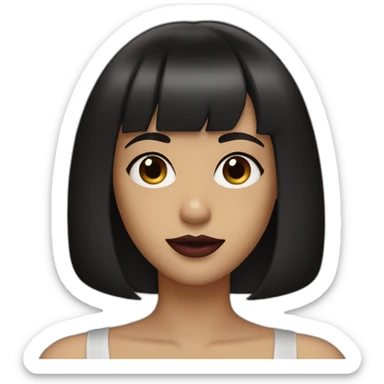 a girl with a dark bob and bangs, burgundy lips. sticker