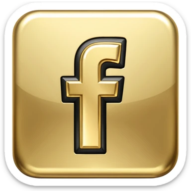 One single shiny Gold and black facebook icon, png, no background, no border sticker