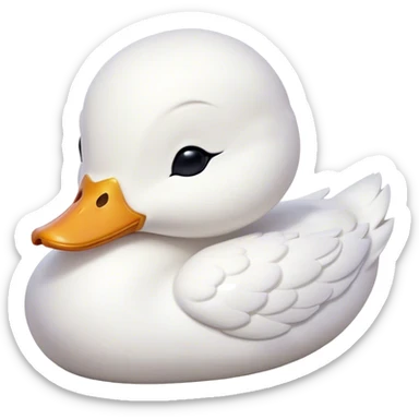 Meme-Worthy Cute Sleeping White Duck Portrait Emoji, Head resting peacefully with a contented smile, showcasing a sleek, graceful build and a luxuriously soft pure white plumage, eyes shut in a serene, restful nap, Simplified yet hilariously adorable features, highly detailed, glowing with a soft, drowsy light, high shine, relaxed and utterly lovable, stylized with an air of playful laziness, bright and heartwarming, soft glowing outline, capturing the essence of a comically sleepy duck, so meme-worthy it feels like it could instantly become the next viral sensation of adorable slumber! sticker