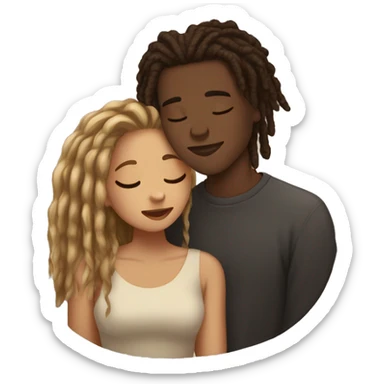 Brown skinned young man with dreadlocks and young woman with beige skin and straight dark blonde hair kissing. Closed eyes sticker