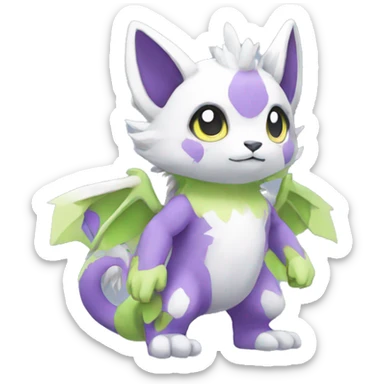 Cute cool purple white lime-green animal hybrid Fakemon full body sticker