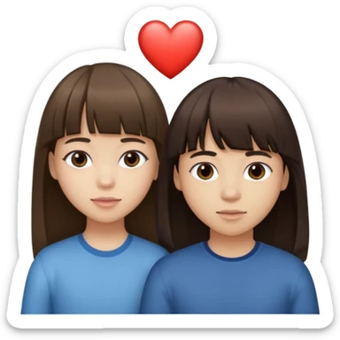 girl brunette with bangs long hair with boy dark brown hair with bangs with straight eyebrows with a light color heart between them. sticker