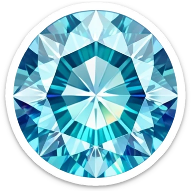 round cut aquamarine gem with delicate blue color, holographic rainbow fire, and brilliant facets sticker