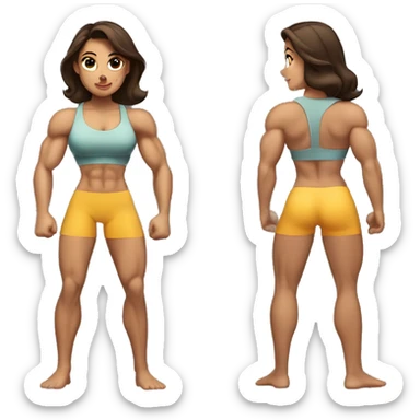 brunette, muscular, cut, bodybuilder girl, flexing, abs, pecs, biceps, muscles sticker
