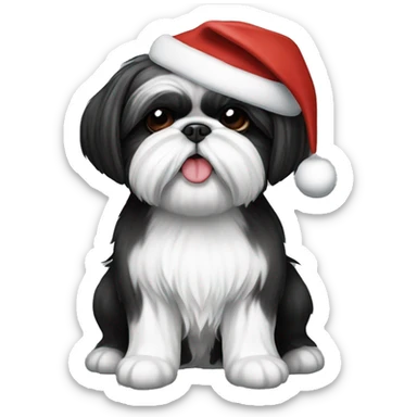 black and white shih tzu with Santa hat sticker