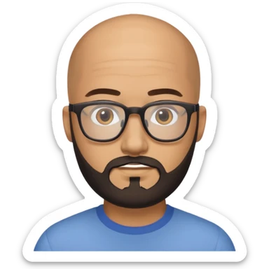 Homem com 30 anos careca com barba PRETA aparada e com óculos sticker