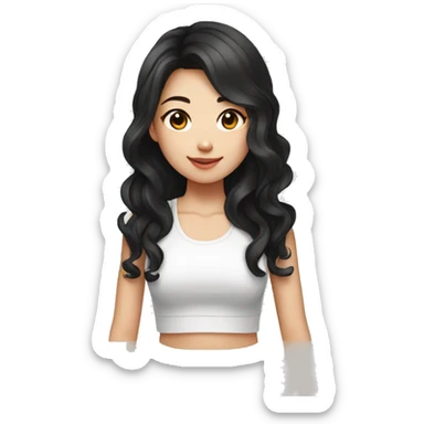 taiwanese girl with long black wavy hair wearing a white crop top sticker