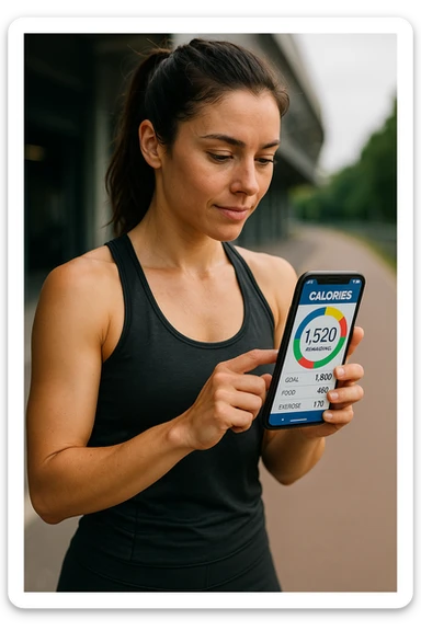 Donna sportiva che usa app contacalorie come myfitnesspal sticker