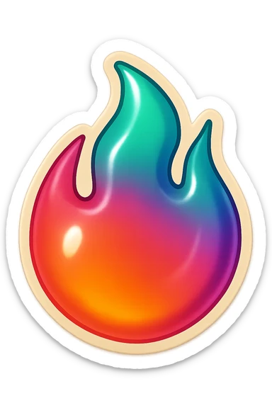 fire streak emoji, playful and modern with gradient FF4D67, 9D34FF, 10B981 gradient, vibrant, transparent background, and matching reference image sticker