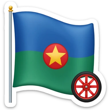 Emoji drapeau moitié à la verticale bleu en haut vert en bas avec une roue rouge au millieu  roue en plein millieu du drapeau sticker