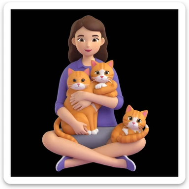 a sad brunette woman with straight hair sitting on the floor, holding a ginger cat in her lap sticker