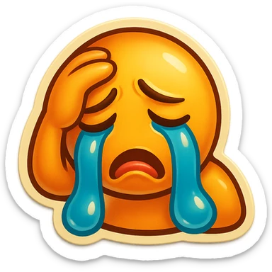 Crying Tears rolling down face 
Mouth Pout
one hand on head 
head down
 sticker