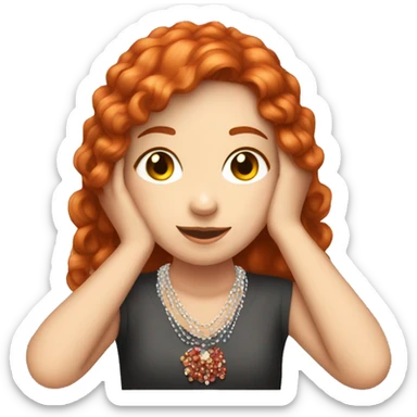 red-haired girl with freckles beading a necklace, sitting at the table  sticker