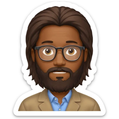 bearded long haired black man with eyeglasses no body sticker