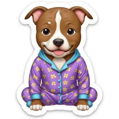 a brindled, black and tan pit bull wearing comfy pajamas sticker
