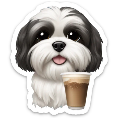 A black and white shih tzu holding an Iced latte  sticker