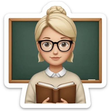 Teacher Look – tidy low bun, black-rim glasses, holding a book.












































 sticker