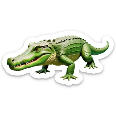 cinematic-crocodile-realistic-full-body-on all fours-emoji,-massive-scaled-body-partially-submerged-in-shallow-water,-head-tilted-dramatically,-rough-green-and-brown-hide-textured-with-deep-ridges,-simplified-yet-realistic-focused-features, head held high sticker