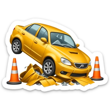 car crashed to a trafic barrier sticker