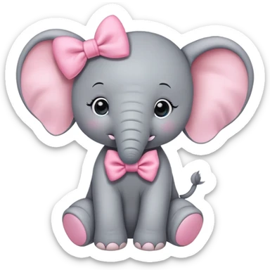 elephant baby pink bow sticker