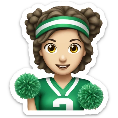 brunette  white girl cheerleader wearing green uniform holding green pompoms standing sticker