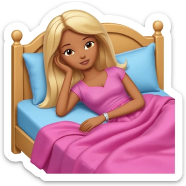 Brown skin blonde hair Barbie sleeping in bed  sticker