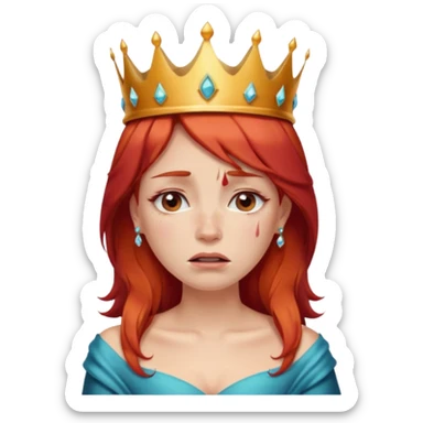 Beautiful lady crying can see shoulders red hair and crown on her head sticker
