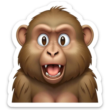 Cinematic Cute Yawning Baboon Portrait Emoji, Head tilted slightly with a dramatic, wide-open yawn, showcasing a soft, textured Fur of earthy browns with droopy ears, round eyes barely open in drowsy contentment, Simplified yet irresistibly adorable features, highly detailed, glowing with a soft, cozy glow, high shine, relaxed yet expressive, stylized with a touch of playful urban charm, bright and endearing, soft glowing outline, capturing the essence of a sleepy yet affectionate baboon, so drowsy it feels like it could stretch out of the screen and curl up for a nap! sticker