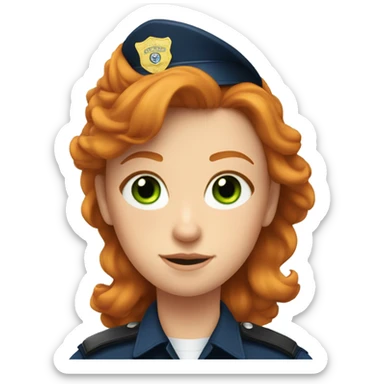 face of ginger girl police officer teen cute blue uniform  policia badge green eyes sticker
