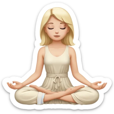 A blonde woman meditating in an ivory-colored dress sticker