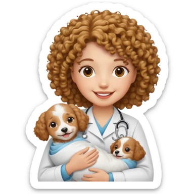 curly nurse holding baby dog sticker