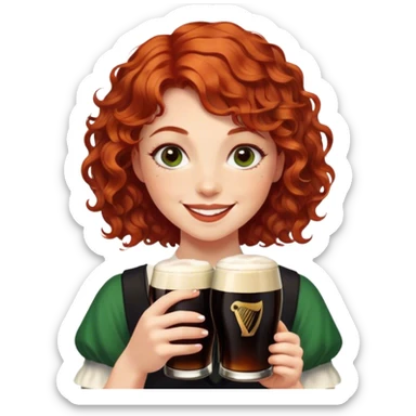 Short curly red hair Irish girl smiling with Guinness  sticker