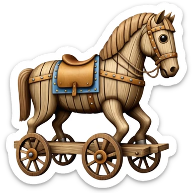 a huge trojan horse made from wood and on wheels sticker