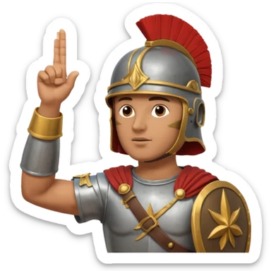 an ancient roman republic soldier doing a salute where he points all his fingers to the sky with right hand sticker